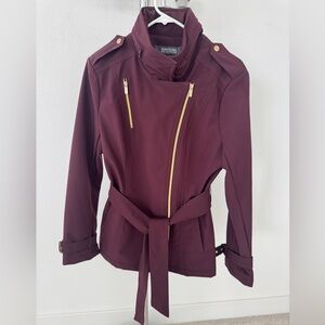 Kenneth Cole Women's Belted Burgundy Jacket with Gold Accents, Medium